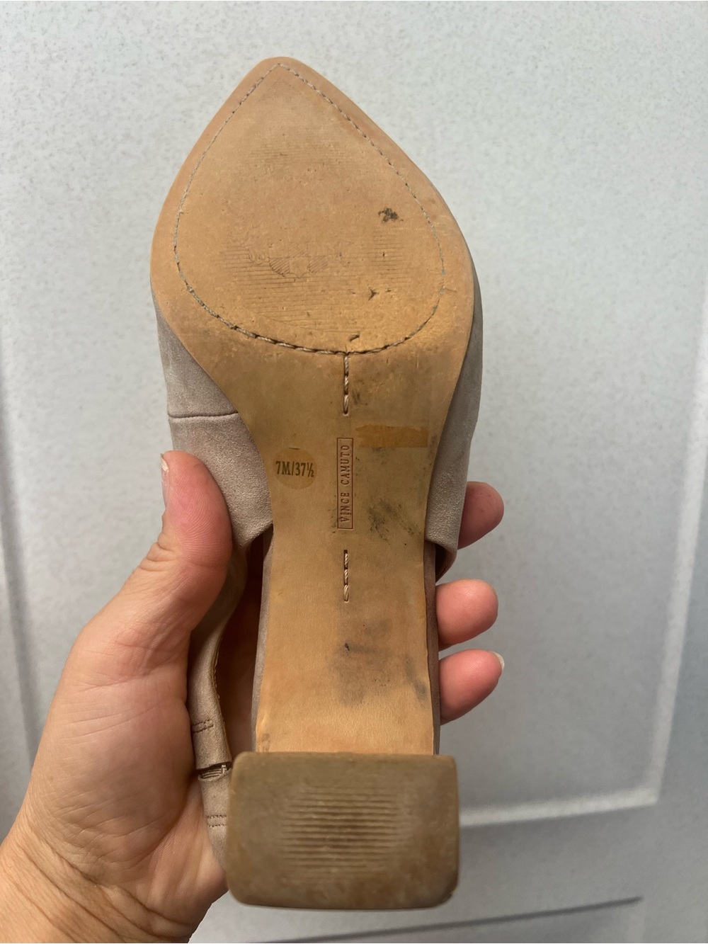 Vince Camuto Taupe Suede Pointed Toe Block Heels
